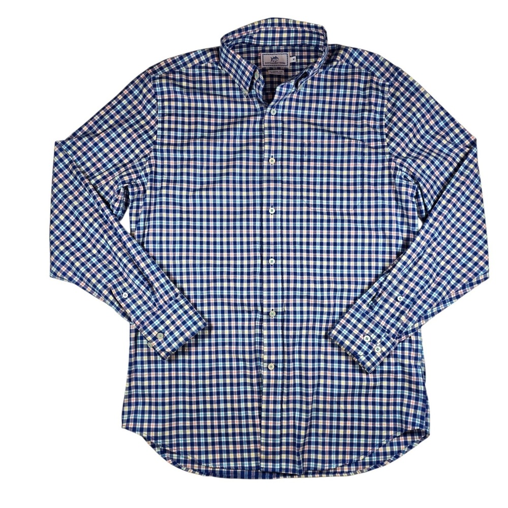 Southern Tide Blue Plaid Multicolor Stripe Classic Fit Cotton L/S Shirt Men's M